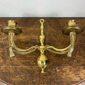 Vintage Tromp l'Oeil Brass Ribbon Double Arm Wall Sconce
